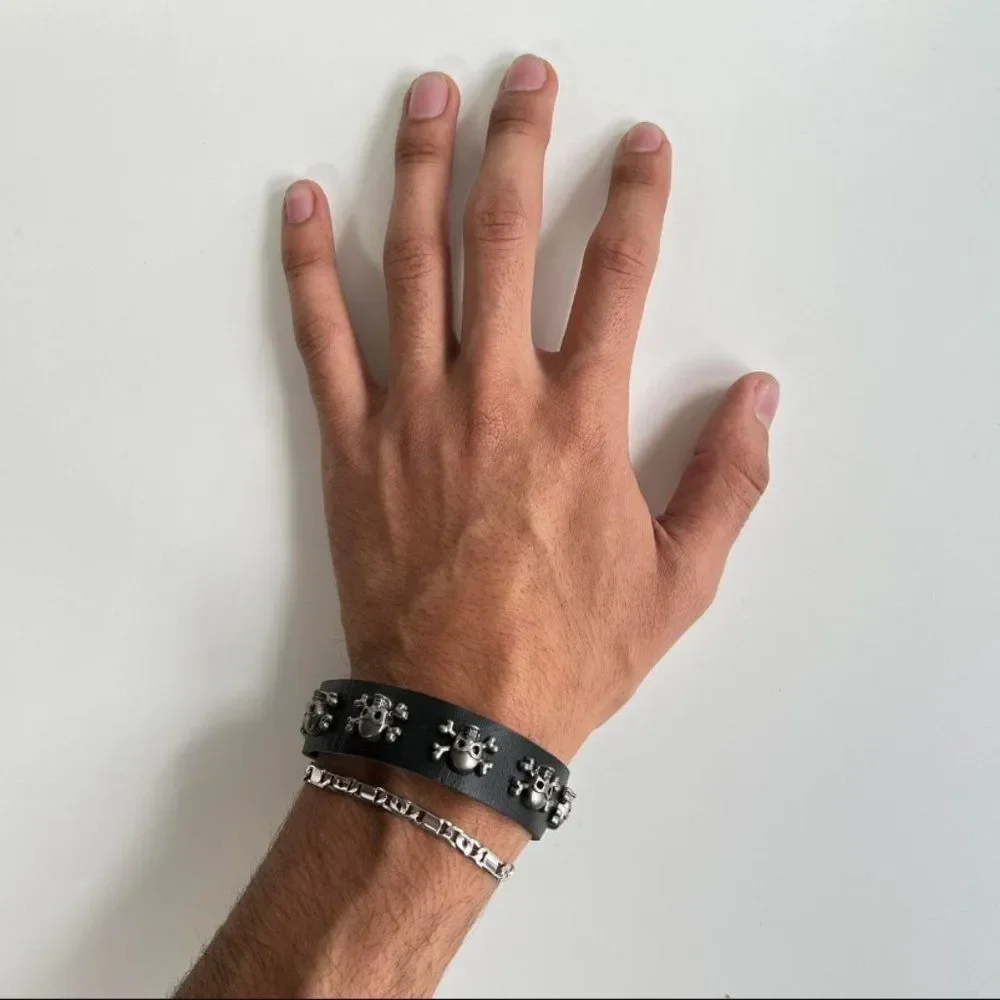 Y2K 2000s skeleton grunge punk black studded bracelet